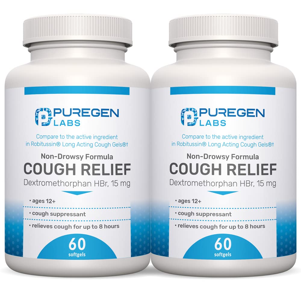 Pピュアゲンラボは、大人用デキストトロメトルファンHBr 15mg(120 Softgels)8時間、非眠気、長持ち気圧剤 年齢12 + | ロビタスイン2パックと比較して