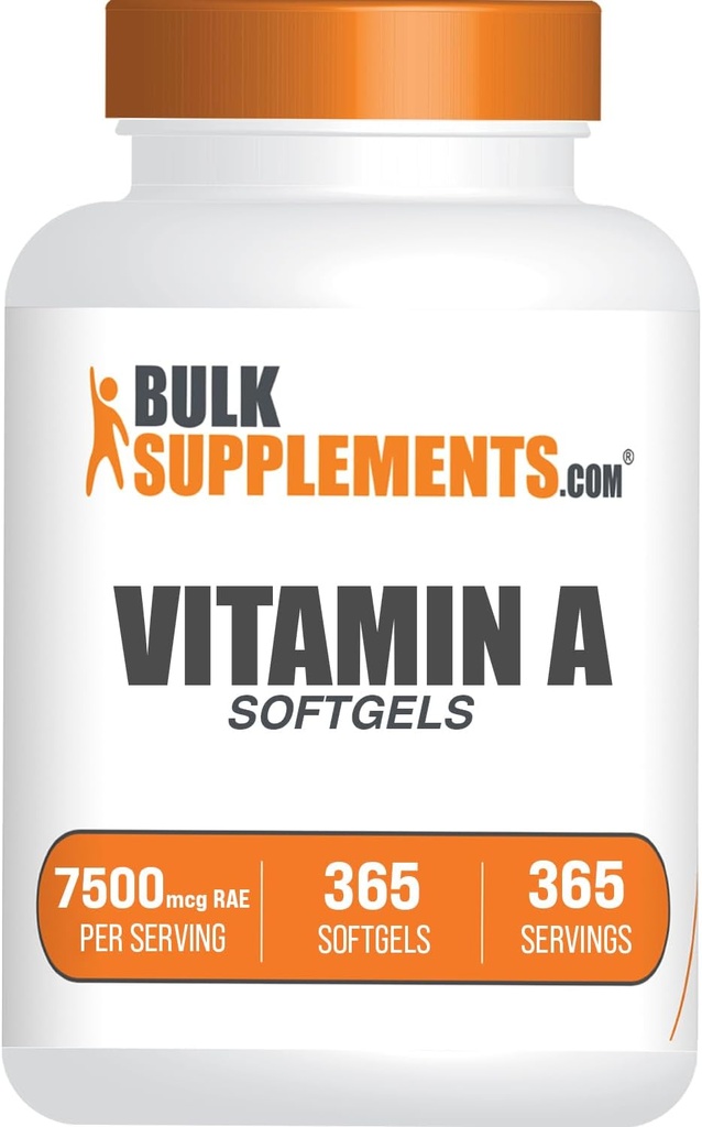 BulkSupplements.com Vitamin A 25000 IU Softgels - Vitamin A Supplement, as Retinyl Palmitate, for Eye & Immune Support - Gluten Free, 1 Softgel per Serving, 365 Count (Pack of 1)