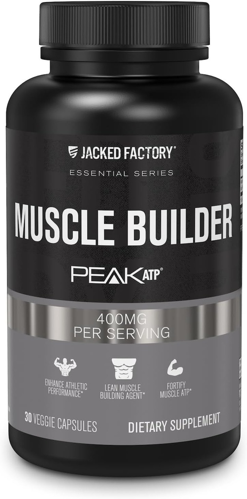 Jacked Factory Essentials Muscle Builder - ATP Muscle Builder for Men with Peak ATP to Support Muscle Gain, Enhance Athletic Performance, & Increase Strength - 30 Capsules