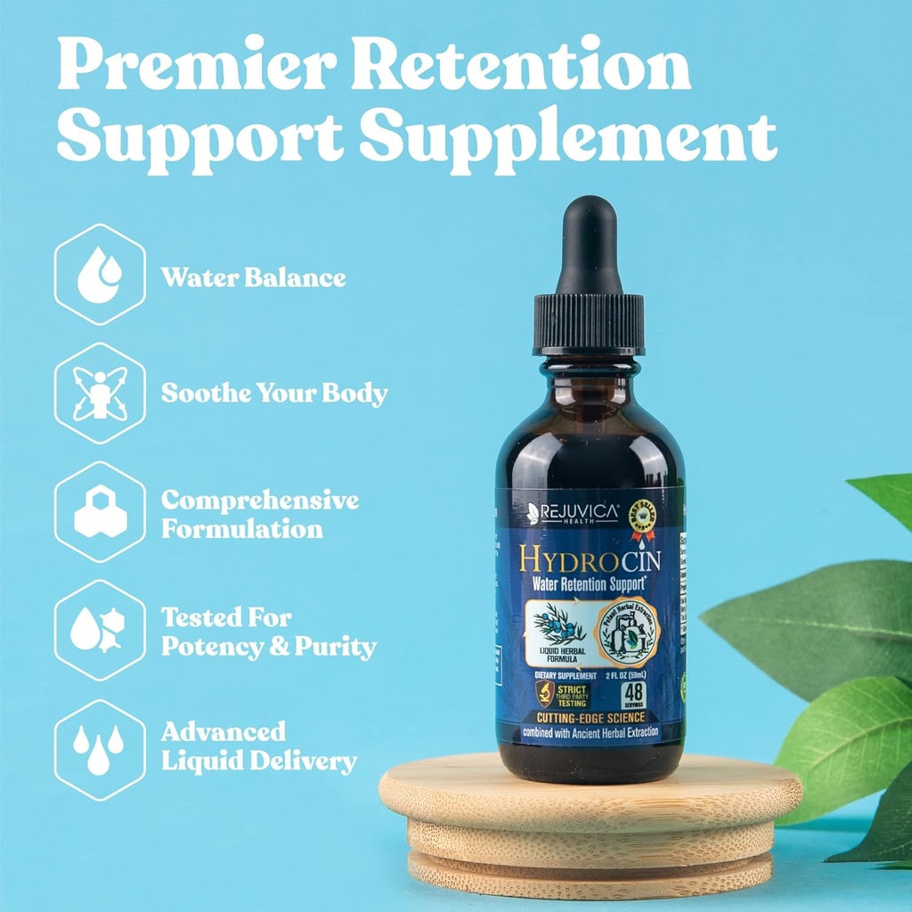 Rejuvica Health Hydrocin - 高度な利尿水保持サポートサプリメント - より良い吸収のための液体配達 - Dandelion、Uva Ursi、Juniper Berry、Celery Seed、グリーンティー&もっと!