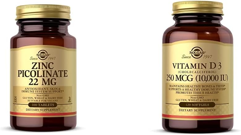 ソルガー亜鉛ピコリネート22mg、100錠 - ヘルシースキンを促進 - ビタミンD3(コレカルシフェロール)250 MCG(10,000 IU)、120 Softgels - ヘルシーボンドを維持するのに役立ちます