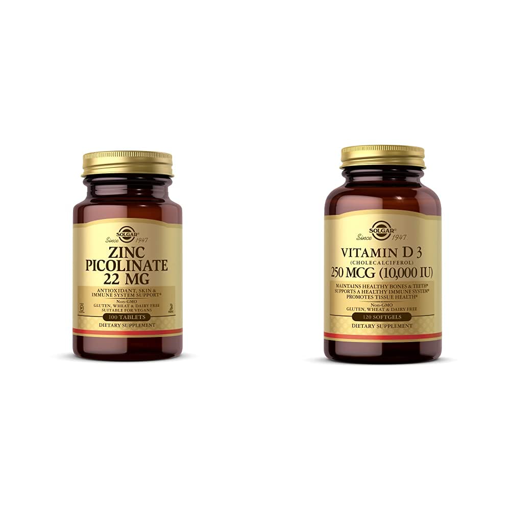 ソルガー亜鉛ピコリネート22mg、100錠 - ヘルシースキンを促進 - ビタミンD3(コレカルシフェロール)250 MCG(10,000 IU)、120 Softgels - ヘルシーボンドを維持するのに役立ちます