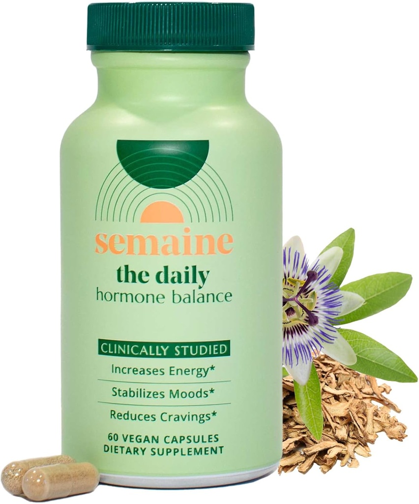 Semaine Daily Hormone Balance – Clearer Skin, Enhanced Moods, Deeper Sleep & Happier Hormones. Hormone-Free, Vegan Capsule, Multi-Symptom Support (60 ct)
