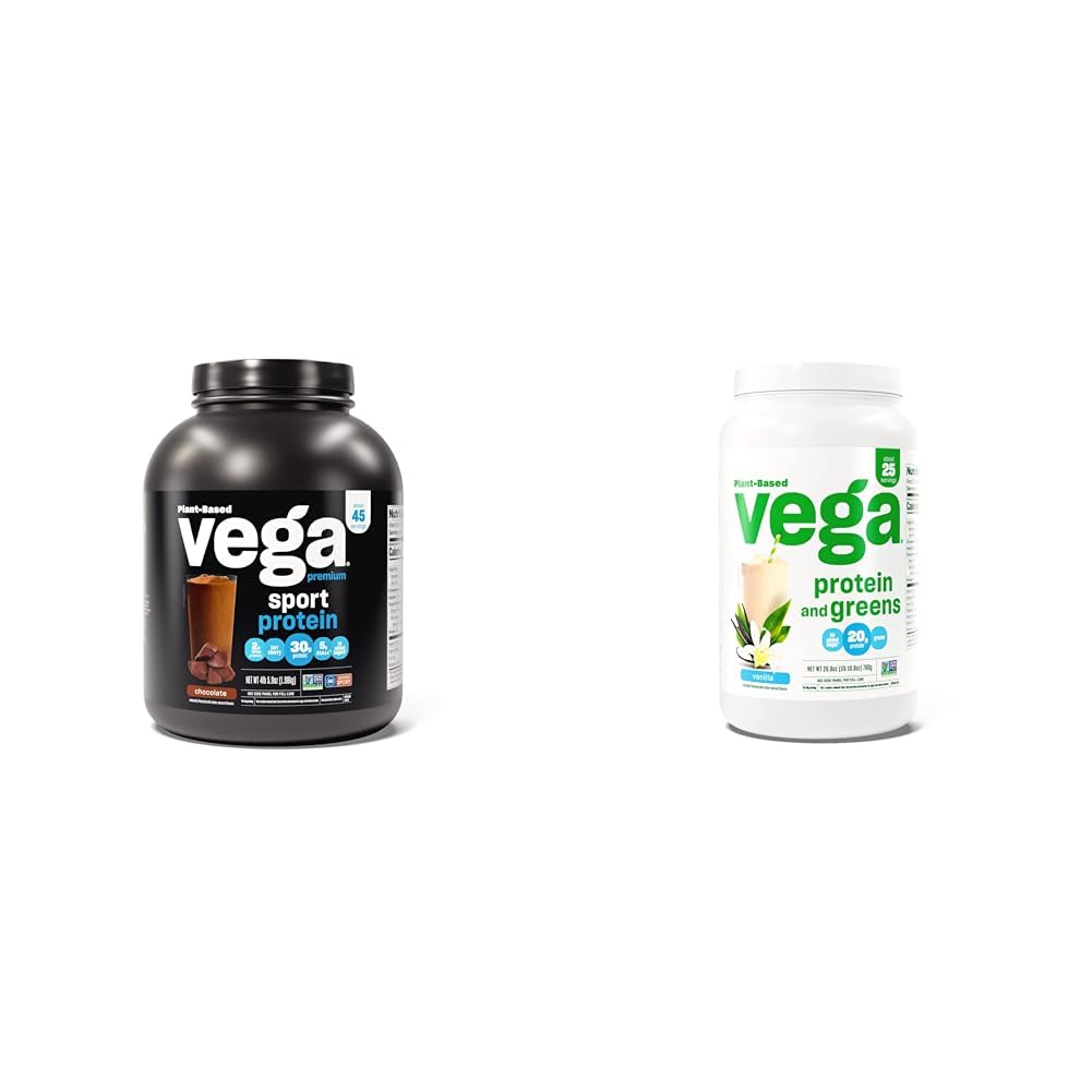 Vegaスポーツプレミアムビーガンプロテインパウダーチョコレート(45サービング)30g植物ベースのタンパク質&タンパク質とグリーンプロテインパウダー、バニラ - 20g植物ベースのタンパク質プラス野菜