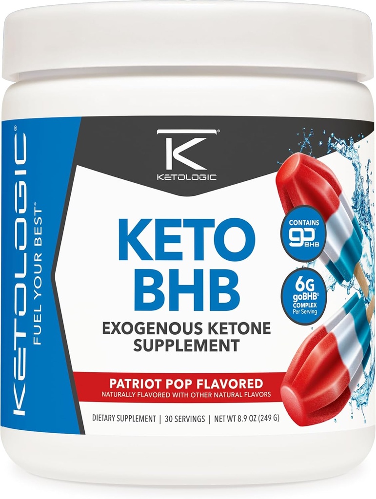 Ketologic Keto BHB(Patriot Pop Flavor)30サービング - GoBHB、ベータ-Hydroxybutyrateの塩が付いているExogenous Ketoneの補足