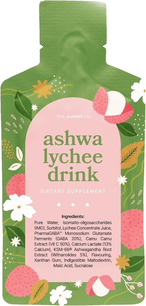 Ashwa Lychee ドリンク ASHWAGANDHA KSM-66® サプリメント - 1 ヶ月の供給(30 秒)