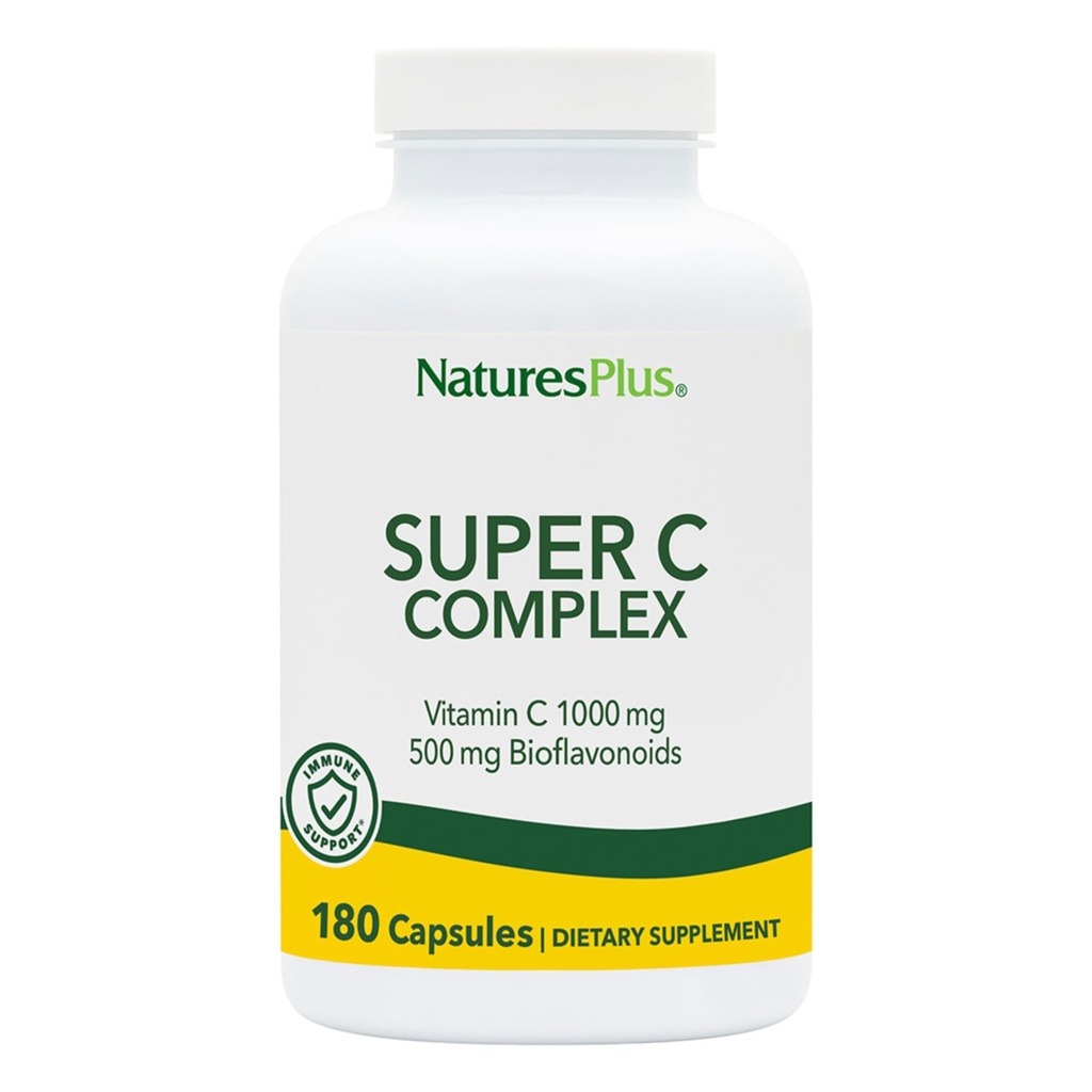 NaturesPlusスーパーCコンプレックス - 180カプセル - 1000mgビタミンC + 500mgバイオフラボノイド - ビーガン、グルテンフリー - 90サービング