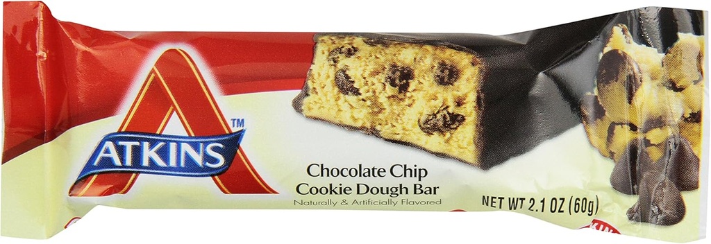 Atkins Chocolate Chip Cookie Dough Protein Meal Bar, High Fiber, 1g Sugar, 3g Net Carbs, Meal Replacement, 5 Count (Pack of 6)