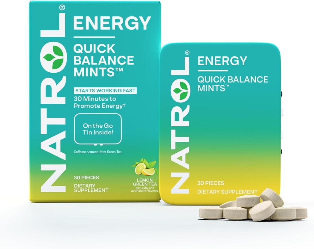 Natrol の速いバランスのエネルギー ミント、エネルギー補足、自然におよび人工的な味付けされる 30 のレモン緑茶 30 の計算、15 日の供給