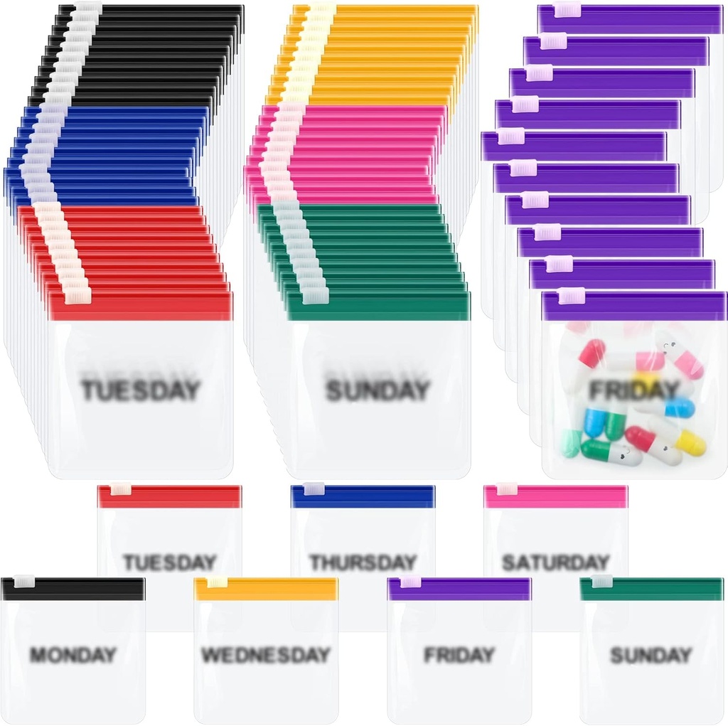 70 PC週刊丸薬の袋はジッパー付き再使用可能な薬のオルガナイザー セットの自己のシーリング薬のオルガナイザーの旅行小さい項目貯蔵(着色される)のためのスライド ロックが付いているプラスチック丸薬袋を袋に入れます