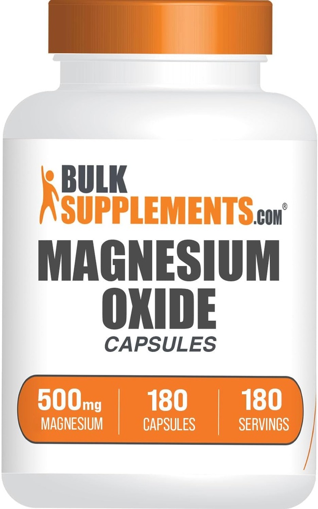 BulkSupplements.com マグネシウム酸化物カプセル - マグネシウムサプリメント、酸化マグネシウム500mg - グルテンフリー、サービングあたり1カプセル、180カウント(パッケージ1)