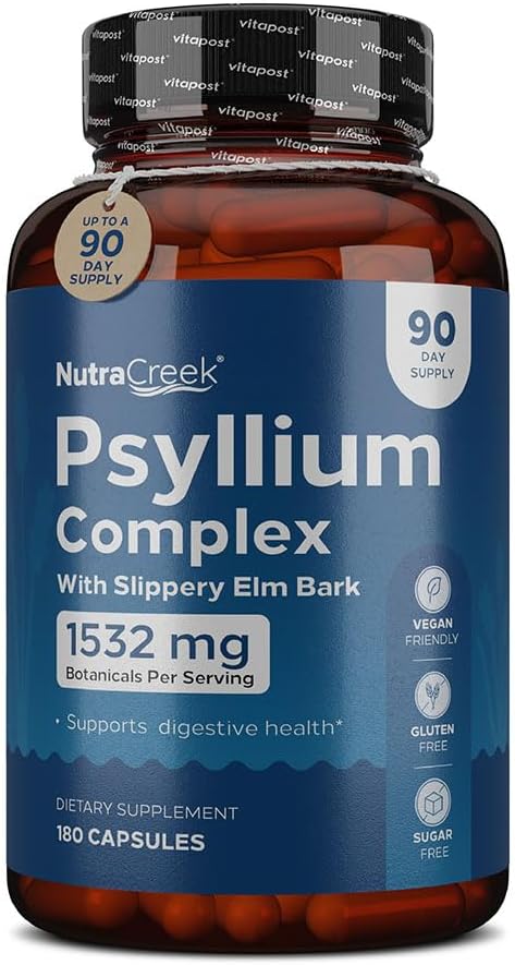 プレシリウムコンプレックス | 11-Ingredient Psyllium Husk Capsule with Psyllium Powder、Slippery Elm&Ginger からクレンジング&サポート 消化器系健康 | 180カプセル