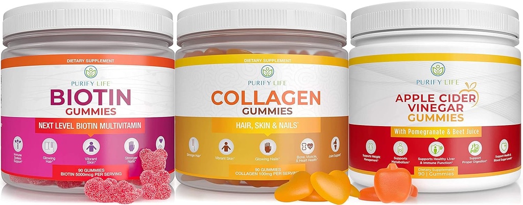 ライフアップルサイダー酢を浄化します, コラーゲン&ビオチンバンドル, 腸の健康 & 消化, 毛の成長のためのガミー, より健康な皮膚 & 爪, ビーガン, グルテンフリーグルテン, 非GMOオールナチュラルサプリメント