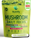 Nutrify 120 マッシュルーム キノコのグミー 免疫サポート & 脳のパフォーマンス レジリエンス & メモリブースト Reishi, Cordyceps, Turkey Tail, Maitake, Shiitake & Chaga おいしい ラズベリー風味ビーガン&砂糖無料