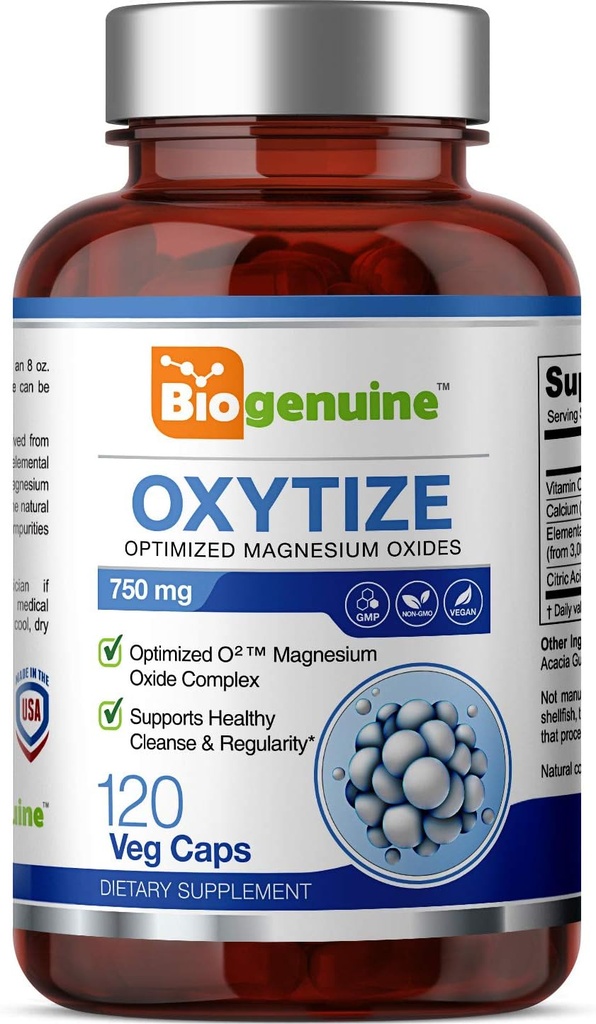 Oxytize 750 mg 120 Vcaps - 天然マグネシウム酸化物酸素ベースのコロンクレンスゲントルLaxative - 健康な消化管の規則性をサポート