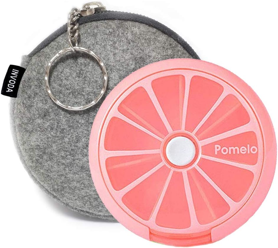INVODAの丸薬の箱週刊3回7のコンパートメントの大きい薬の丸薬のオルガナイザー(Pomelo 1PCS+Bag)