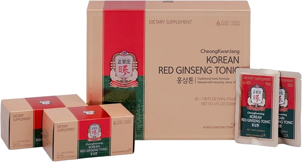 Korean Red Ginseng Tonic Pouch (Tonic Mild) 6 Years Korean Red Ginseng, 10 Herbs and Plants for Immune Suuport