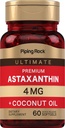 パイピングロックアスタキサンチン4mg | 60 Softgels | ココナッツオイルで | 藻エキスサプリメント | 非GMO、グルテンフリー
