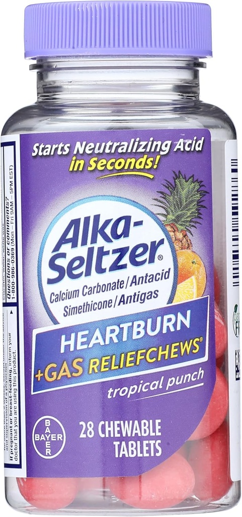 Alka-Seltzer ハートバーン + ガスリリーフチェ - ハートバーン、ガス、酸の消化、サワー胃の救済 - 熱帯のパンチ風味 - 28 カウント