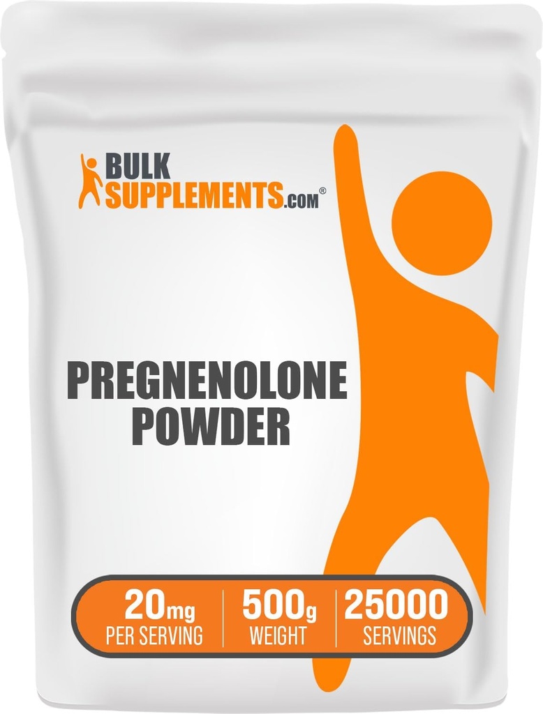 BulkSupplements.com Pregnenoloneパウダー - 栄養補助食品、Pregnenolone 20mg - 純粋&グルテンフリー、給食当たり20mg、500g(1.1ポンド)(パッケージ1)