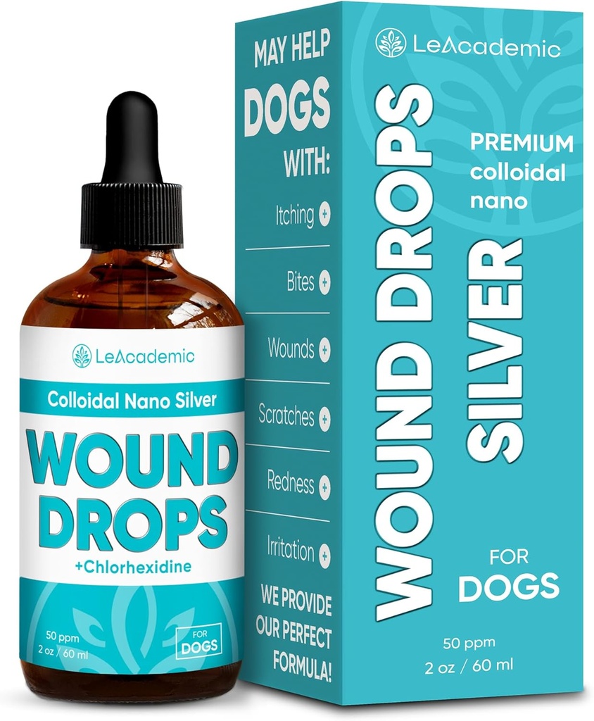 Dog Wound Care in Drops | Dog Cone May Be Helpful Here | Silver + Chlorhexidine is a Lifesaver for Skin Irritation, Scratches, Bites, Redness, and Sutures After Surgery | 2 Oz