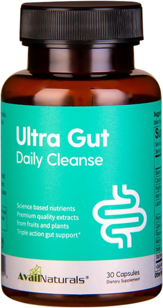 AvailNaturals Ultra Gut Daily Cleanse 15 Day Cleanse with Senna Leaf Extract、Cassia Seed、2.5 Billion Probiotics & Dietary Fiber、30カプセル