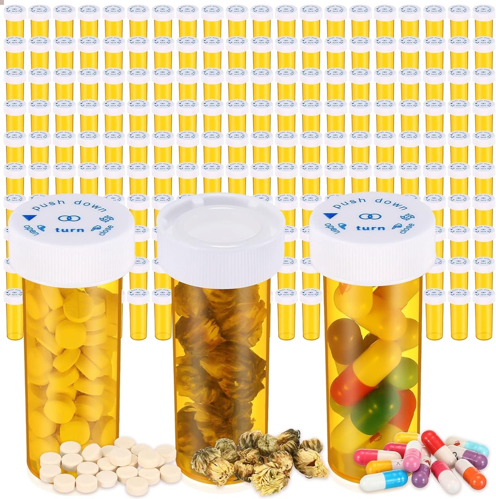 200 Pieces Empty Medicine Pill Bottles with Child Resistant Caps 6 Dram Plastic Prescription Bottles Orange Pill Container Small Medicine Bottles with Lids for Pharmacies, Doctors, and Labs, Hospitals
