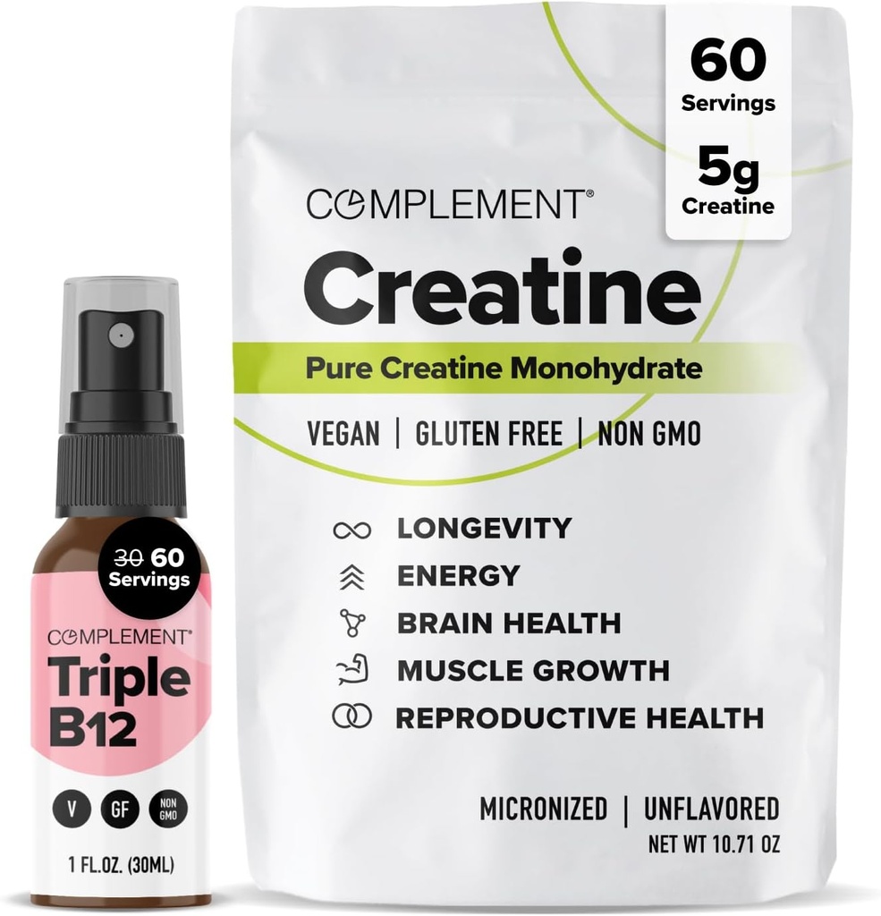 Complement Triple B12 Spray & Creatine Bundle – Vegan B12 Supplementation and Muscle Performance Support