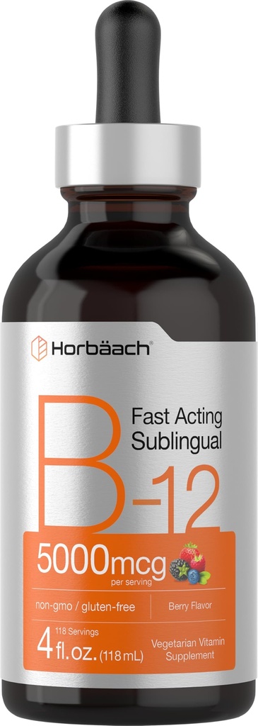 ホアバッハ B12 ビタミン 5000 mcg サブリンガル | 4 Fl Oz | Methylcobalamin と Cyanocobalamin として | 液体ベジタリアンドロップ | ベリーフレーバー | GMO&グルテンフリーサプリメント