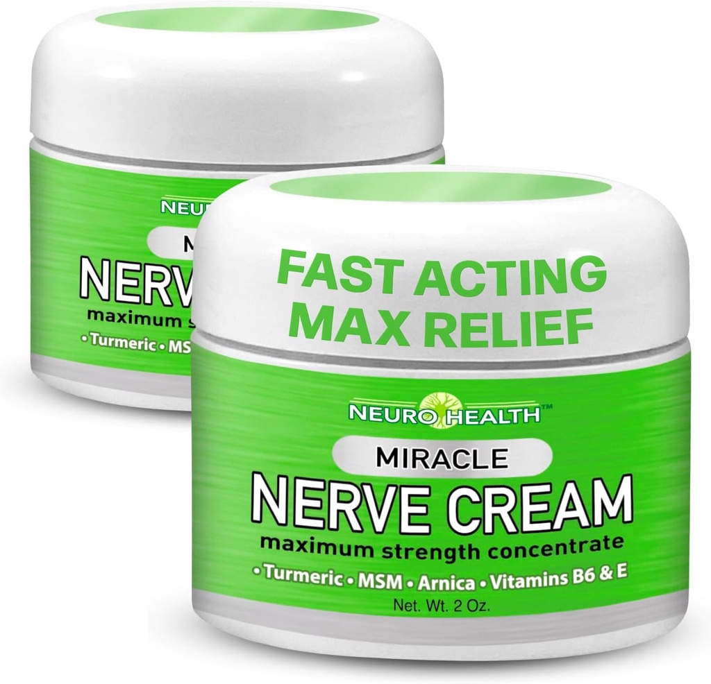 Miracle Nerve Cream - 最大強度 - Neuropathy Discomfort救済のためのターメリックとアルニカブレンド - MSM、B6、Eで作られた足&手のフォーミュラ - 2パック