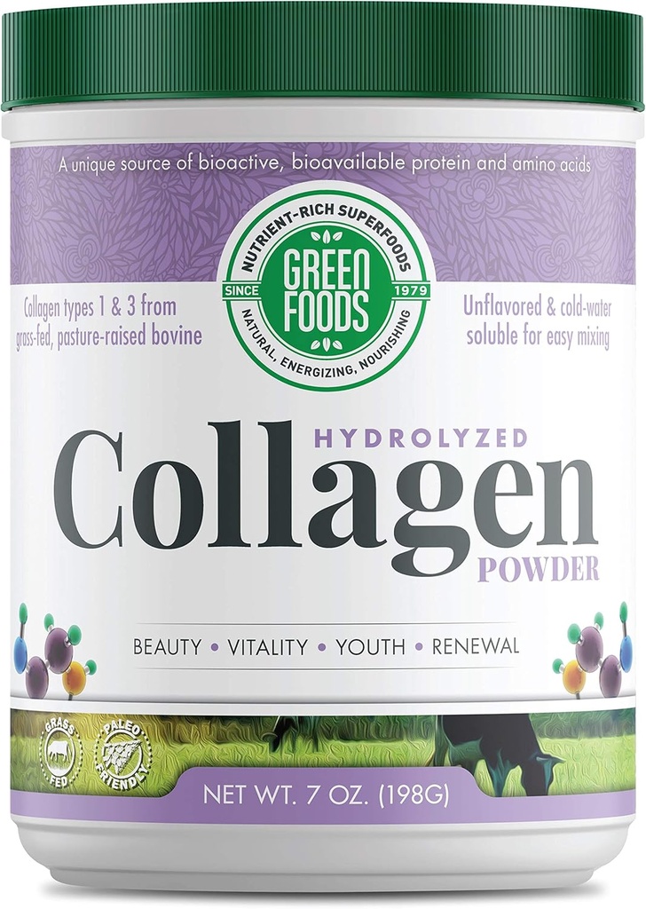 Green Foods Grass Fed Pasture Raised Hydrolyzed Collagen Peptides Protein Powder 7oz - 30 servings