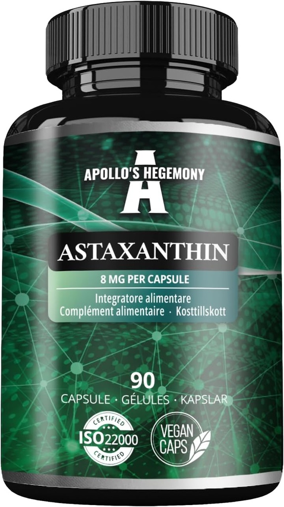 APOLLO'S HEGEMONY Astaxanthin 8 mg from Microalgae Haematococcus pluvialis - 90 Vegan Capsules - 3 Months Supply - Powerful antioxidant - Diet Supplement