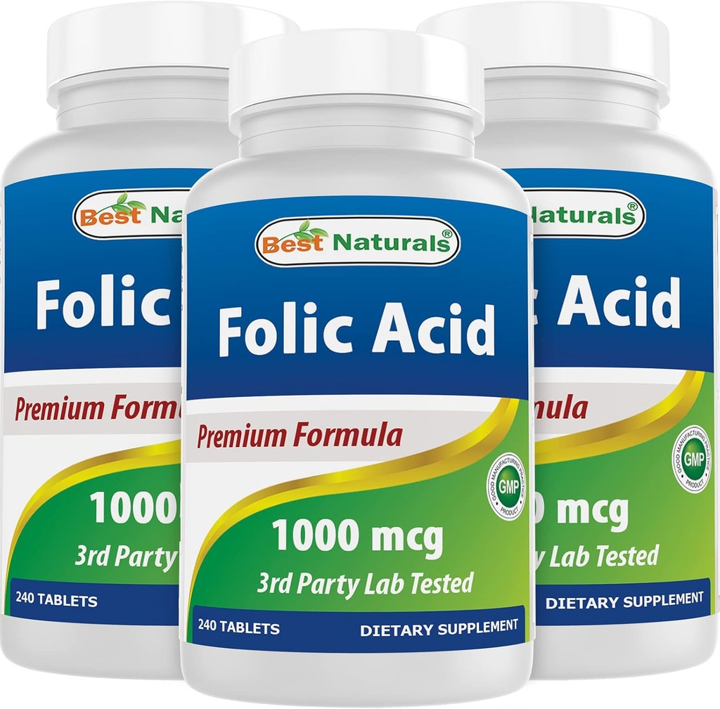 Best Naturals Folic Acid 1000 mcg (Vitamin B9), 240 Tablets (1000 mcg (Pack of 3))