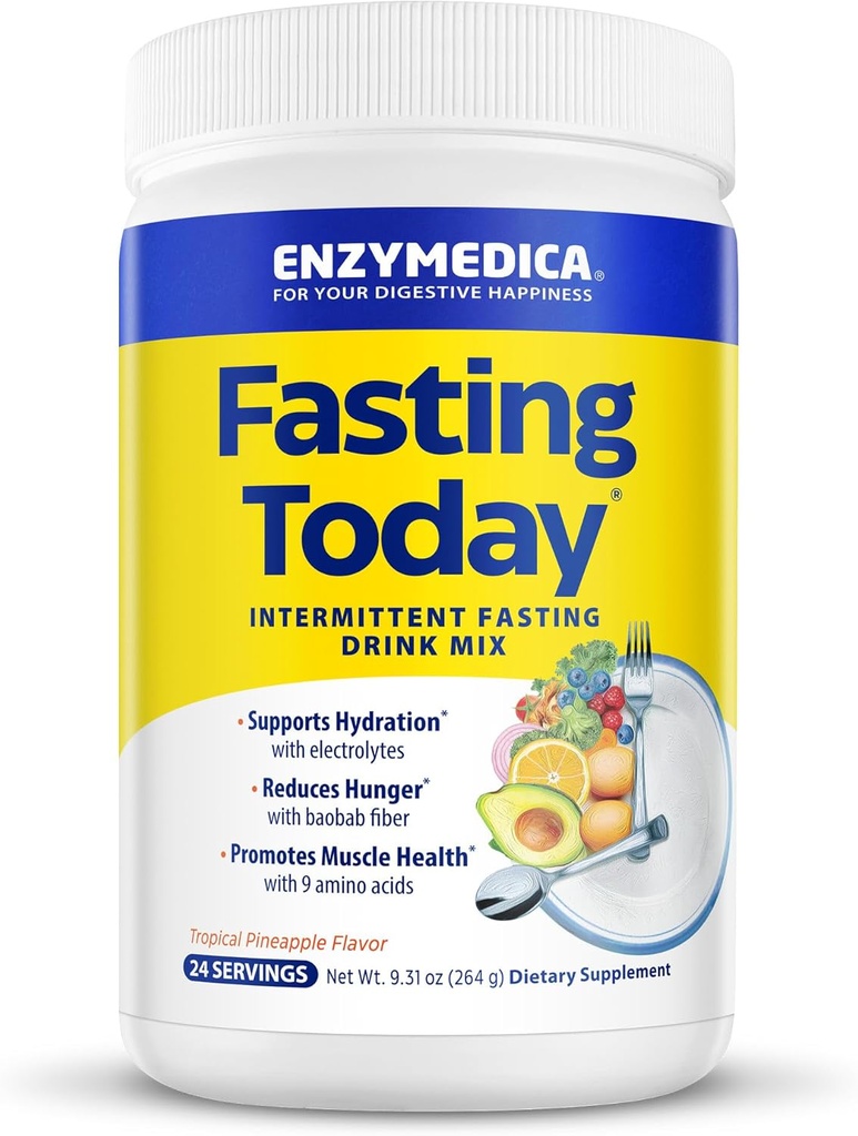 Enzymedica、Fasting Today、Hydation、食欲および筋肉健康、Ketoの友好的、熱帯パイナップルの味、24のサービングのための電解質の粉の補足が付いている断続的な留める飲み物の組合せ