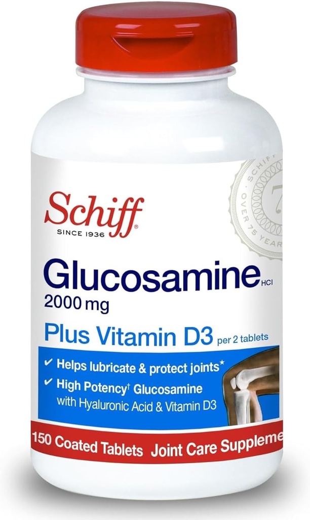 ビタミンD3およびHyaluronic酸、150のタブレットが付いているSchiff Glucosamine 2000mg - 共同補足