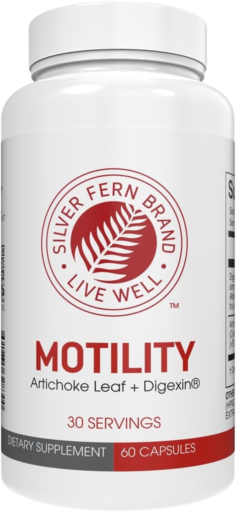 Silver Fern Brand Motility- Non-Laxative Constipation and Slow Motility Boost - 60 Capsules, 30 Day Supply - Contains Artichoke Leaf, Tender Okra Pods, & Winter Cherry