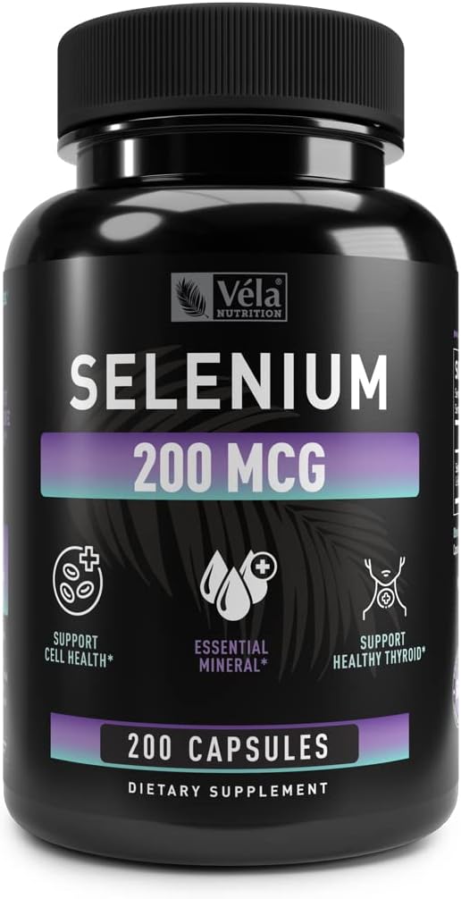 セレンカプセルサプリメント | 200mcg | 健康な抗酸化剤、免疫、生殖、甲状腺の健康をサポート | 非GMO、3rdパーティテスト | 200カプセル