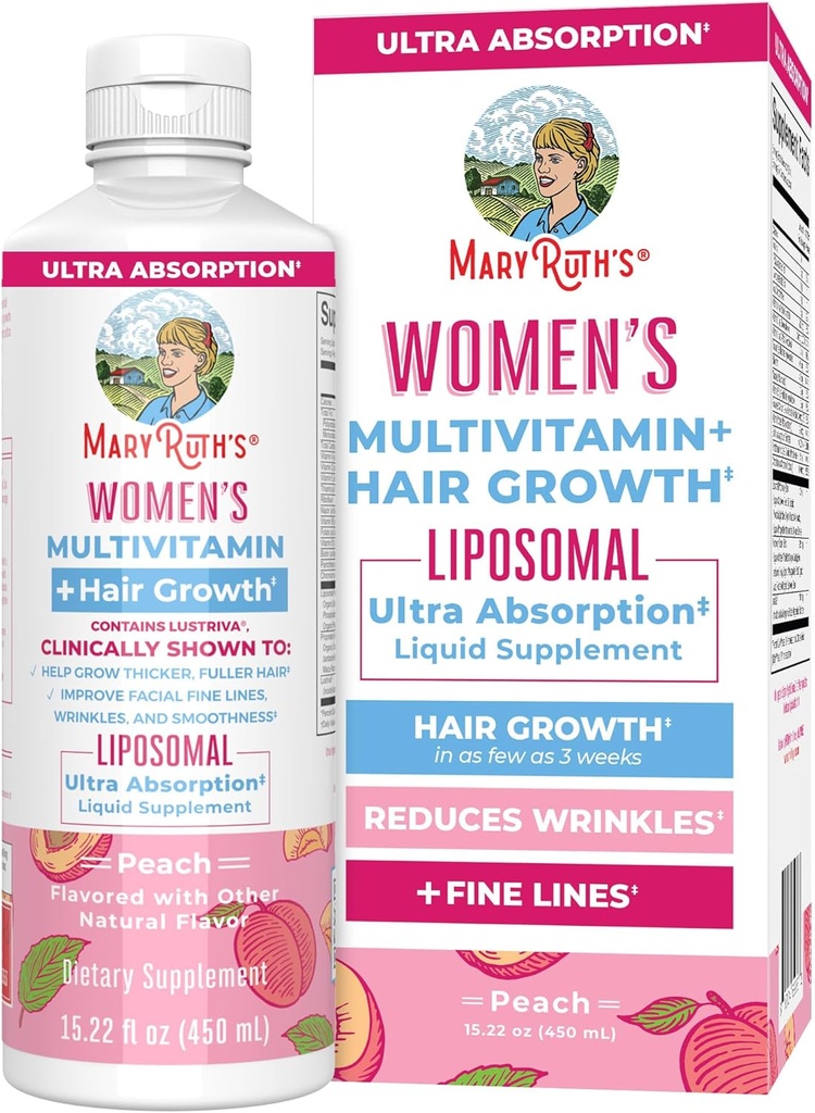 MaryRuth Organics Women's Multivitamin+Lustriva Hair Growth Liposomal | Biotin 10000mcg | より厚い髪、しわ、良いライン、Ashwagandha&Maca Rootでスキンケア | 15.22 Fl Oz