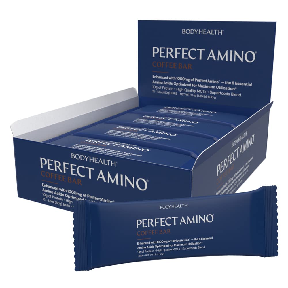 ボディパーフェクトアミノバープロテインエナジースナック10gのタンパク質、植物ベースのMCT、スーパーフードブレンド、コーシャ、(コーヒー、12パック)