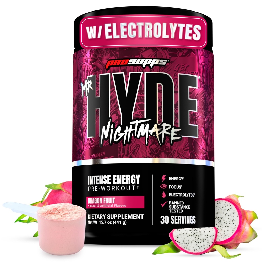 PROSUPPS Mr. Hyde Nightmare Pre Workout Powder with Caffeine & Beta Alanine - Intense Energy、メンタルフォーカス&パフォーマンスのためのプレワークアウト - ジム&フィットネスサプリメント(ドラゴンフルーツ、30サービング)