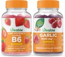 Lifeable Vitamin B6 + Garlic 1000mg, Gummies Bundle - Great Tasting, Vitamin Supplement, Gluten Free, GMO Free, Chewable
