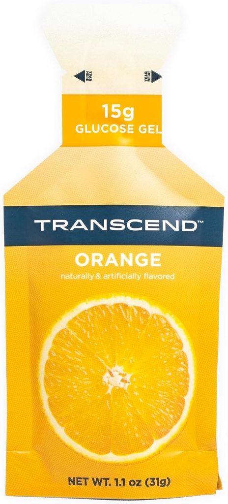 Transcend Foods Orange Gel (1.1 oz、24 のパック) Fast-Acting Carb Gel Orange Flavor – カフェインフリー、グルテンフリー