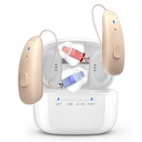 シニアのための充電式補聴器 - 背後にあるBTE補聴器 - 重度の聴覚損失のためのノイズキャンセリング、見えないOTC聴覚アンプ、大人のための充電ケース