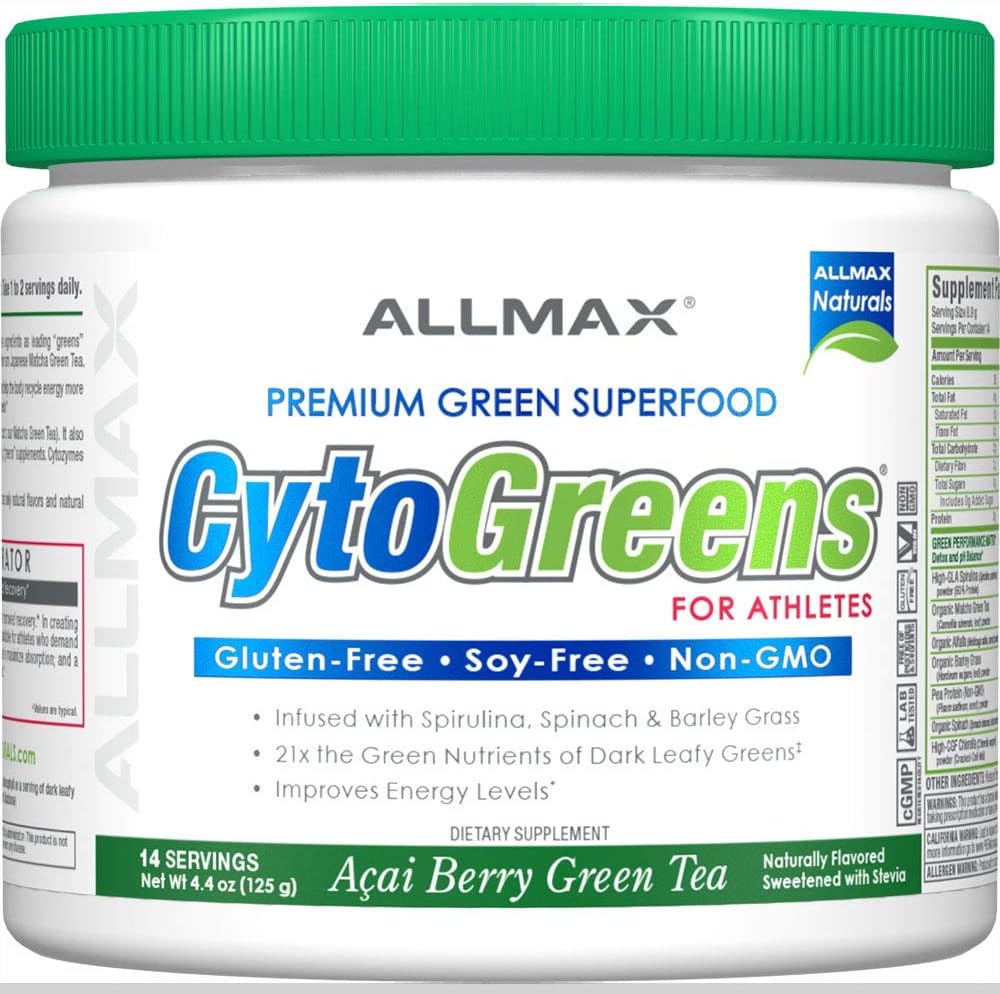 ALLMAX栄養 - Cytogreensスーパーグリーンパウダー、Spirulina、Spinach&Barleyグラス、免疫健康と消化機能をサポート、ビーガンフレンドリー、125グラム
