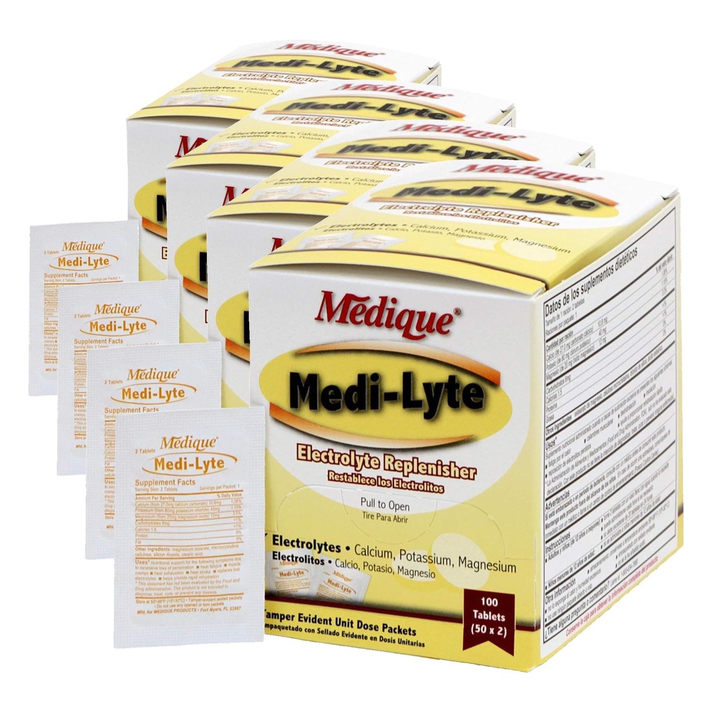 Medique 03033 の Medi-Lyte の電解物は Cramps、100 タブレットのための w/Potassium の塩化物を錠剤にします(パッキング 4)