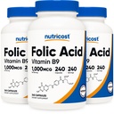 Nutricostの葉酸(ビタミンB9) 1000のmcg、240のカプセル(3本のびん)