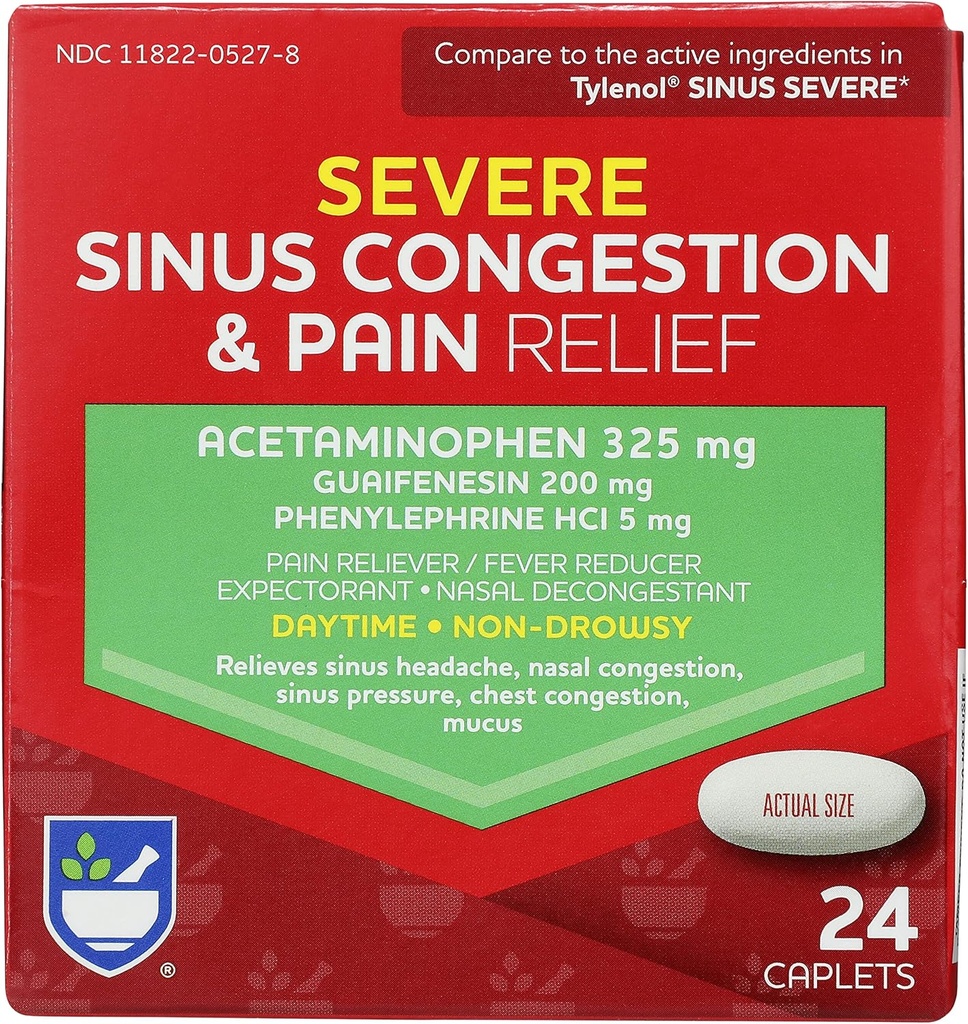 Rite Aid Daytime Severe Sinusの混雑及び痛みの軽減 - アセトアミノフェン、325のmg - 24のカプレット 多症状非眠症 | 救助 | 風邪およびインフルエンザ 大人のための薬