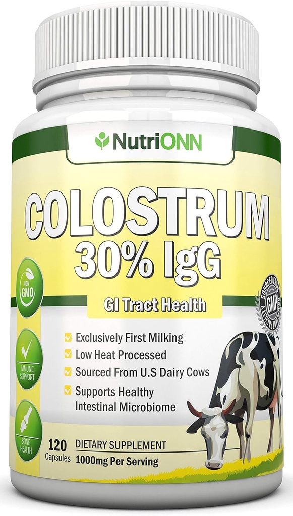 Colostrum - 1000mg - 120カプセル - 30% IgG - 非GMO米国酪農場 - ファーストミルクボウインコロストラム - 低熱処理 - GIトラクト健康のために素晴らしい - 免疫サポート - 骨と筋肉の健康
