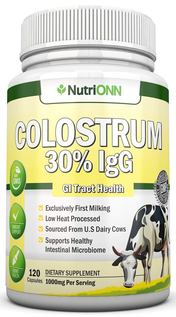 Colostrum - 1000mg - 120カプセル - 30% IgG - 非GMO米国酪農場 - ファーストミルクボウインコロストラム - 低熱処理 - GIトラクト健康のために素晴らしい - 免疫サポート - 骨と筋肉の健康