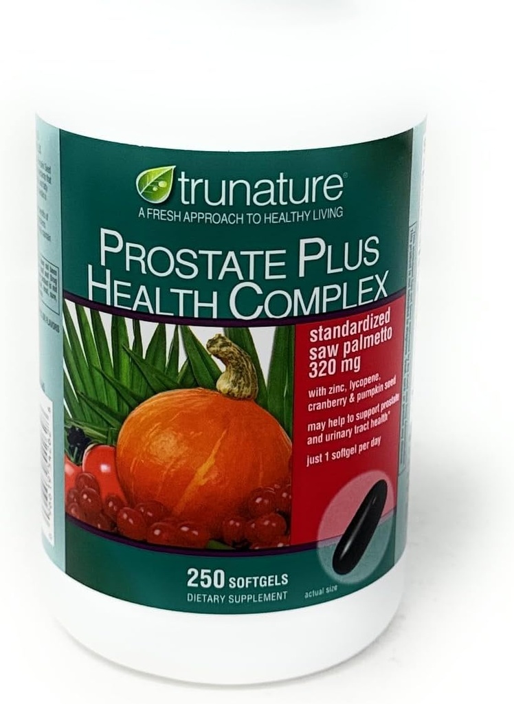 TruNature Prostate Plus Health Complex - Saw Palmetto with Zinc, Lycopene, Pumpkin Seed, Cranberry - 250 Softgels (1 Bottle)